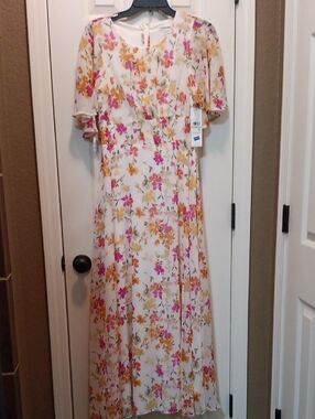 Calvin Klein White Dress with Pink & Yellow Floral Print